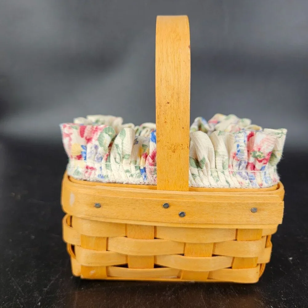 Longaberger 2002 Sm Square Tarragon Wicker Basket Spring Floral Fabric Plastic - Picture 2 of 11